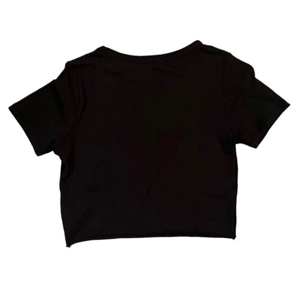 Occasion Biker Crop Top Womens Size Large Black Low V Neck Cutout Eagle New - Picture 2 of 4